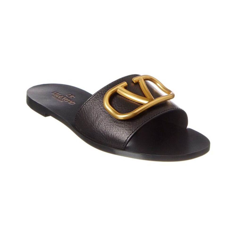 Valentino Vlogo Leather Sandal, Black